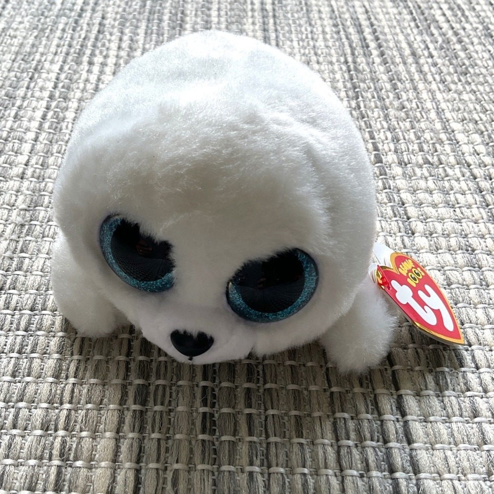 TY Beanie Boos Icy The White Seal Pup 6" Plush Blue Glitter Eyes Stuffed Animal